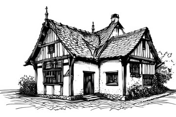 line art building old house