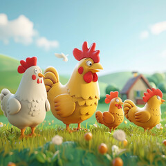 Wall Mural - easter eggs and chickens