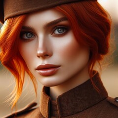 Portrait of a female soldier with red hair
