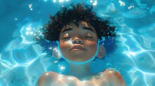 Black Boy Swimming In A Pool With Splashes Of Water.