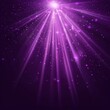 A light background with purple beams and flare effect glow on a transparent layout. Abstract magic, spotlight, or sunshiny design. A stardust explosion with realistic 3D vectors.