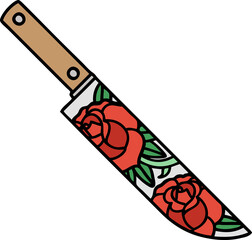 Wall Mural - traditional tattoo of a dagger and flowers