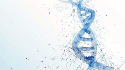 Poster - An abstract 3D wireframe illustration of DNA on a white background. Applications in medical science, genetic biotechnology, chemistry biology, and gene cell concepts.