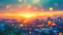 An Abstract Blurry Colorful Bokeh City Light Over A Green Autumn Sunrise Background For World Environment Day