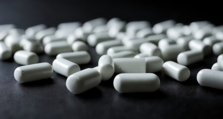 Poster -  A collection of white pills on a dark surface