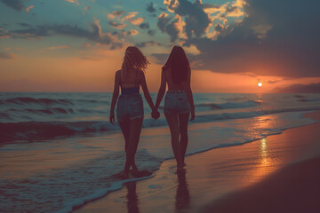 Poster - young lesbian couple holding hands and walking