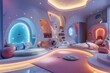 Bright and cheerful futuristic children's bedroom, space-themed furniture, Astronaut-inspired bedroom setup offers a creative playground for dreams of intergalactic adventures among the stars.