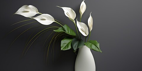 Wall Mural - This simple yet striking design of a white spathiphyllum flower in an ikebana-inspired vase brings a unique touch of nature to any indoor wall