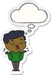© lineartestpilot - cartoon man talking and shrugging shoulders and thought bubble as a printed sticker
