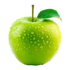 Wall Mural - A green apple with a leaf on top Isolated on transparent background, PNG