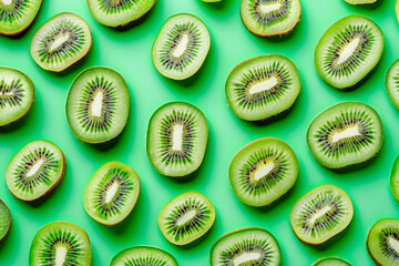 Poster - fruit pattern of fresh kiwi slices on green background