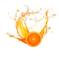 Wall Mural - A splash of orange juice with two oranges in it Isolated on transparent background, PNG