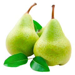 Wall Mural - Two green pears with leaves on top Isolated on transparent background, PNG