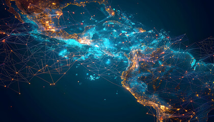 abstract map of the Central America, global network and connectivity concept.