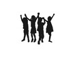 © ultra designer - A group of happy jumping children. Silhouette of jumping and standing school students in full growth. Back to school. Silhouettes of children playing isolated on a white background.