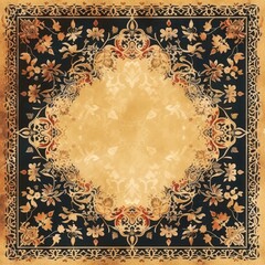 a square layout with ornate Islamic calligraphy art and decorative floral borders, suitable for an Eid greeting card or as a design for an Islamic cultural event poster or carpet 