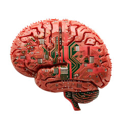 Wall Mural - A brain made of electronic components Isolated on transparent background, PNG