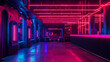 Glowing neon lights illuminate the sleek modern decorations of an unmanned nightclub creating an inviting yet mysterious ambiance