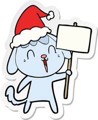 cute sticker cartoon of a dog wearing santa hat