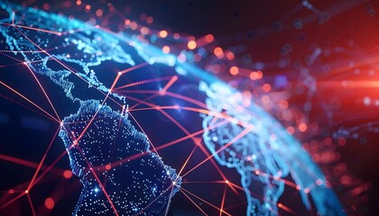 Aufkleber - Abstract digital world map, concept of global networks and connectivity, information exchange and telecommunications