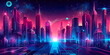 Style of Vector illustration urban architecture, cityscape with space and neon light effect