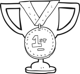 Wall Mural - black and white cartoon sports trophy