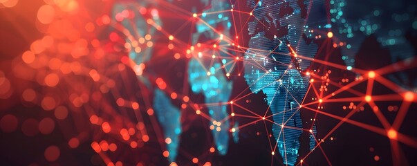 Aufkleber - Abstract digital world map, concept of global networks and connectivity, information exchange and telecommunications