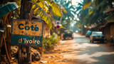 Fototapeta Uliczki - Road sign on the street in Cote d Ivoire.
