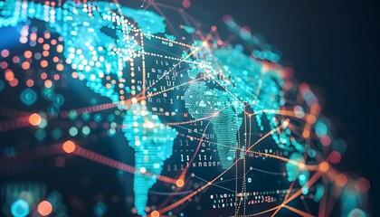 Aufkleber - Abstract digital world map, concept of global networks and connectivity, information exchange and telecommunications