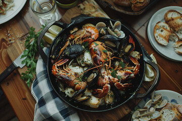 Wall Mural - A delicious dish of Crayfish, Lobster with herbs and lemon