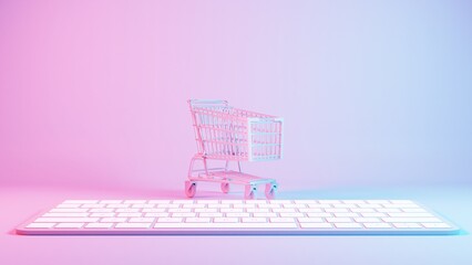 Aufkleber - 3D minimalist Easter egg design with a retro wave pattern, accompanied by a shopping cart symbolizing holiday shopping and celebration.