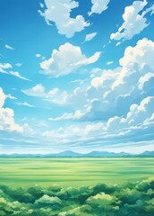 Poster - Anime blue sky with white cloud background