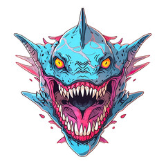 Wall Mural - t-shirt design sticker icon logo shark mask character scary, icon