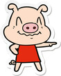 sticker of a nervous cartoon pig wearing dress
