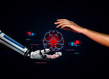 Fototapeta Młodzieżowe - AI robots forward the technology of the future concept. Artificial intelligence, innovation and Ai technology change the world