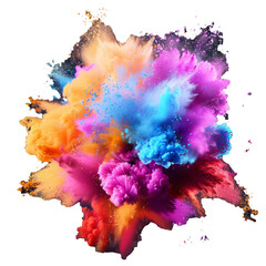 Poster - The festival of Holi depicts colored clouds or explosions, ink splashes, and vibrant dyes isolated on a transparent background. This is a realistic 3D  illustration of the festival.