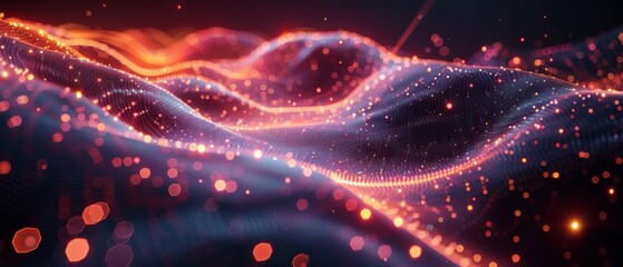 Aufkleber - Conceptual illustration of big data visualization in data technology with a low polygonal shape and connecting lines on a dark background. 3D rendering.