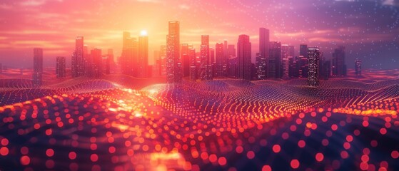 Fototapete - Abstract dot point connection with gradient line, wave line design concept, big data connection technology.