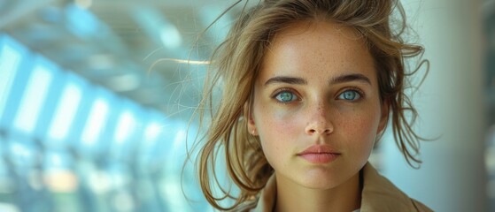 Aufkleber - A businesswoman with an attractive appearance against a high-tech background