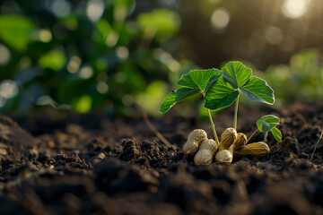 Wall Mural - Earth nut sprouts on the ground along with the fruit, peanut