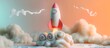 3D Abstract Rocket Rocketing in Rococo Pastel Style, To provide a visually appealing and conceptual design of a rocket flying through space in the