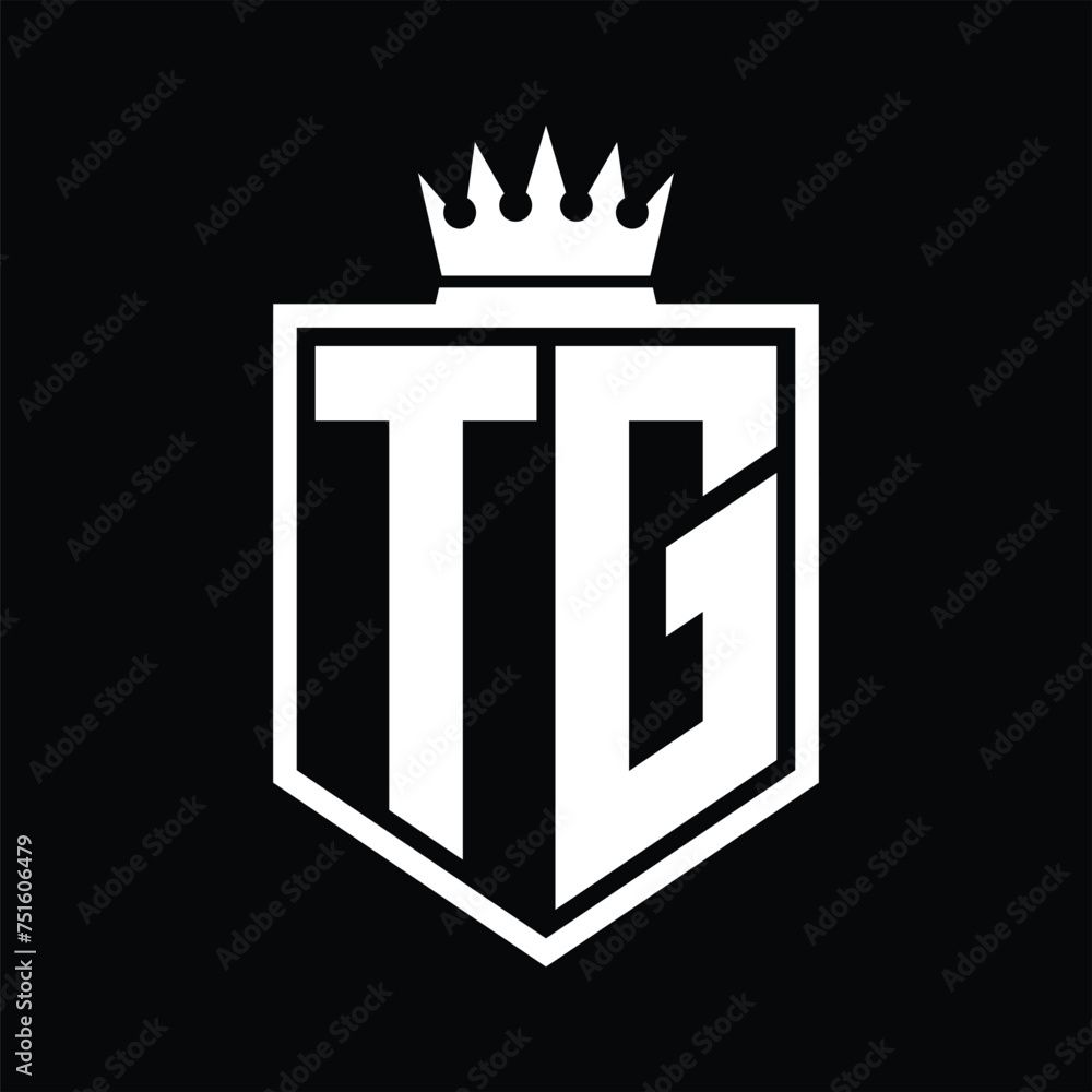 TG Logo monogram bold shield geometric shape with crown outline black ...