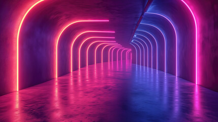 Neon Tunnel Glowing with Tube Streak of Bright Colored Lights