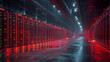 inside a bustling data center, with server racks lined up in precision