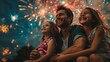 Family Celebrating Fourth of July Holiday with Fireworks