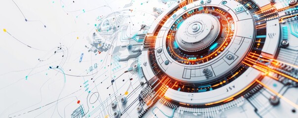 Wall Mural - high technology technology concept with a circle surrounded by electronic parts Generative AI