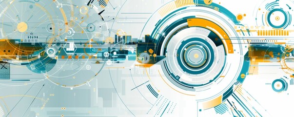 circular tech concept background with computer screens in the background Generative AI