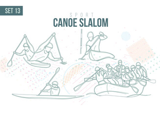 Wall Mural - sport canoe slalom Tournament Summer Games , sports games hand-drawn doodles. vector illustration set