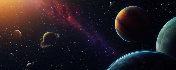Wall Mural - view of planet in space galaxy and stars in bacground.