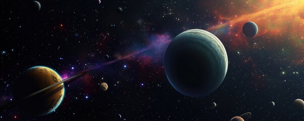 Wall Mural - view of planet in space galaxy and stars in bacground.